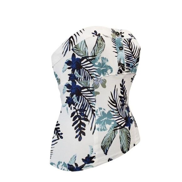 Free People Bandeau Crop Top Women's SMALL Black Blue White Green Floral Smocked - Picture 1 of 9